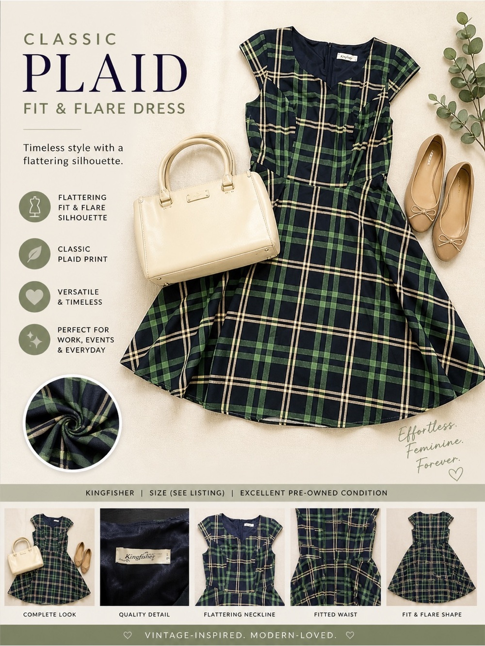 1950s Style Fit & Flare Dress, Sweetheart Neckline, Preppy Tartan Plaid, 2X